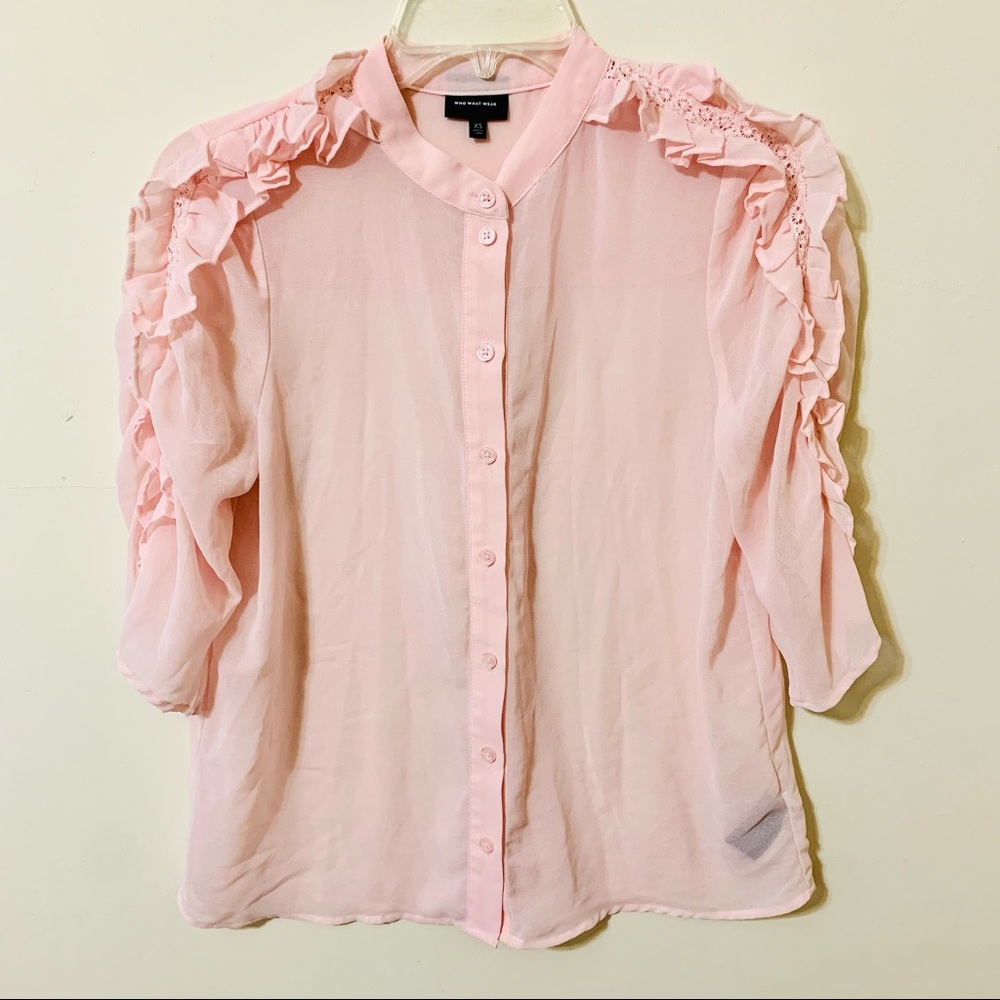 🔥3/$10 or 5/$15 SALE🔥 Who What Wear Top Blouse - Light Pink - Sz XS - Picture 3 of 10